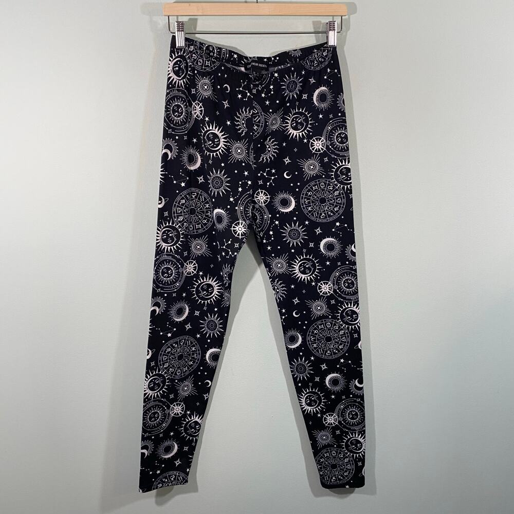 Streetwear Society Women Black Zodic Celestrial Pull On Comfort Leggings Size L